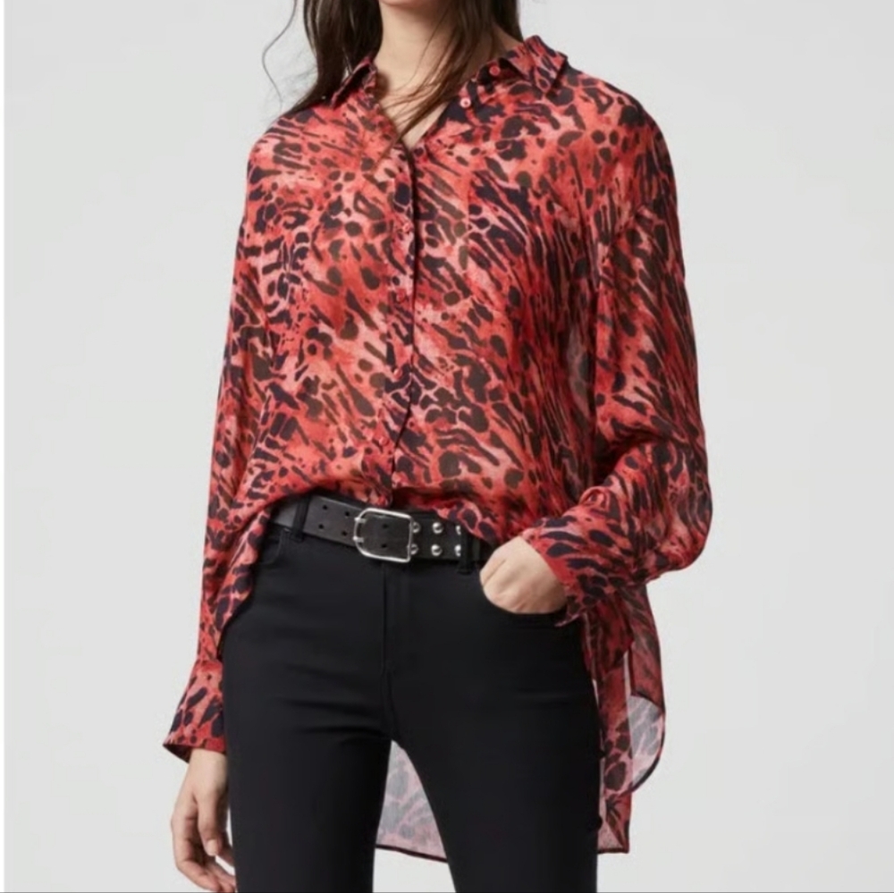 ALLSAINTS Bernie Ambient Animal Print Button Down Blouse US S